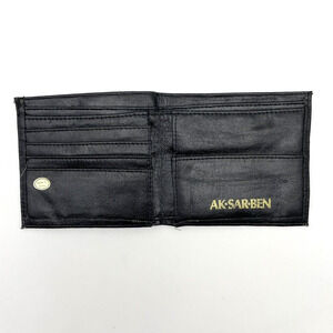 Vintage 80s Ak-Sar-Ben Black Faux Leather Bifold Men's Wallet 4 3/8" x 3 7/8"